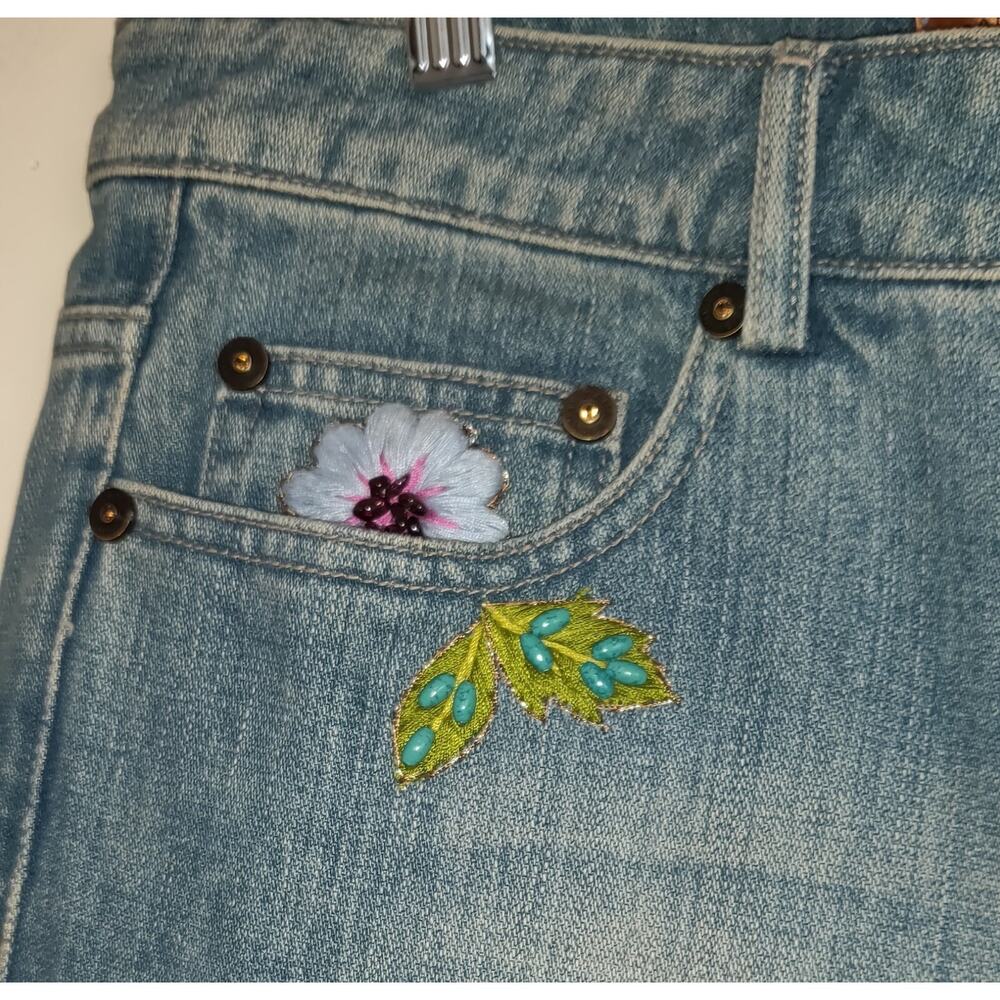 Vintage Y2K Embroidered Denim Jeans Sz 6 Dana Buchman Ileana Boho Boot Cut - Picture 5 of 16